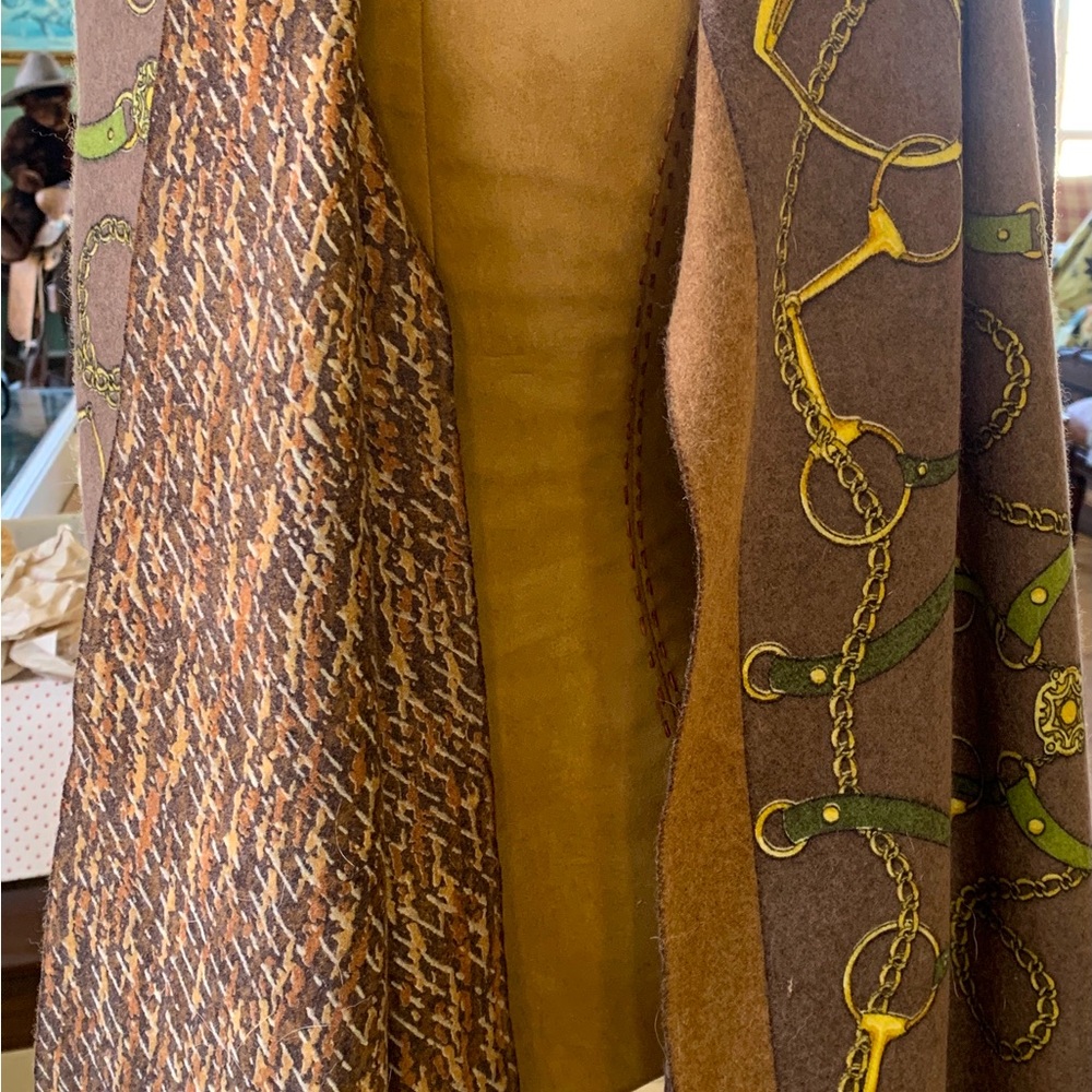 J. McLaughlin Brown & Mustard Print Wool Scarf